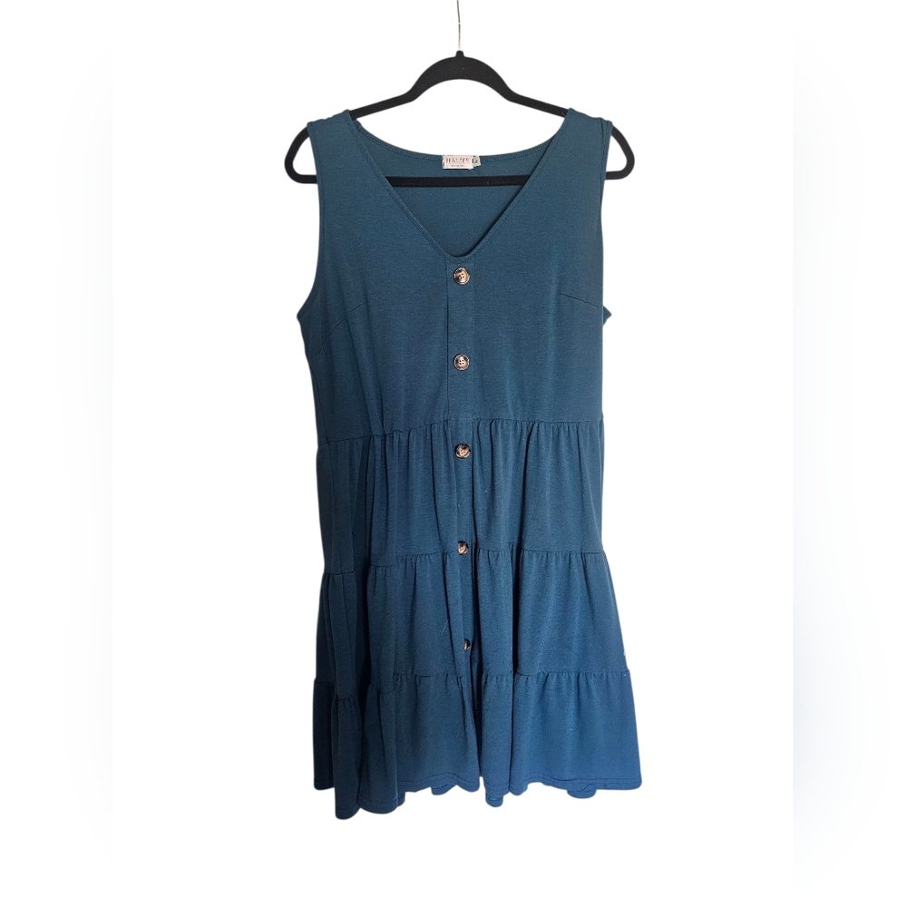 Halife Womens Dark Teal Dress Sleeveless With Faux Buttons Size Large